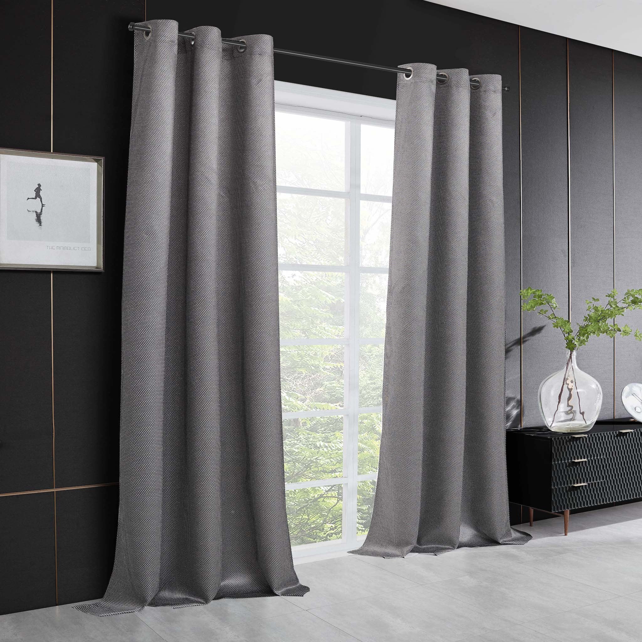 Set of Two 84" Silver Metallic Textured Window Panels-Curtains and Drapes-DECOROLALA