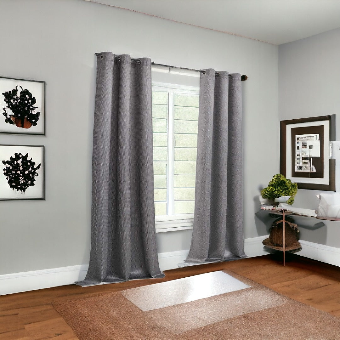 Set of Two 84" Silver Metallic Textured Window Panels-Curtains and Drapes-DECOROLALA