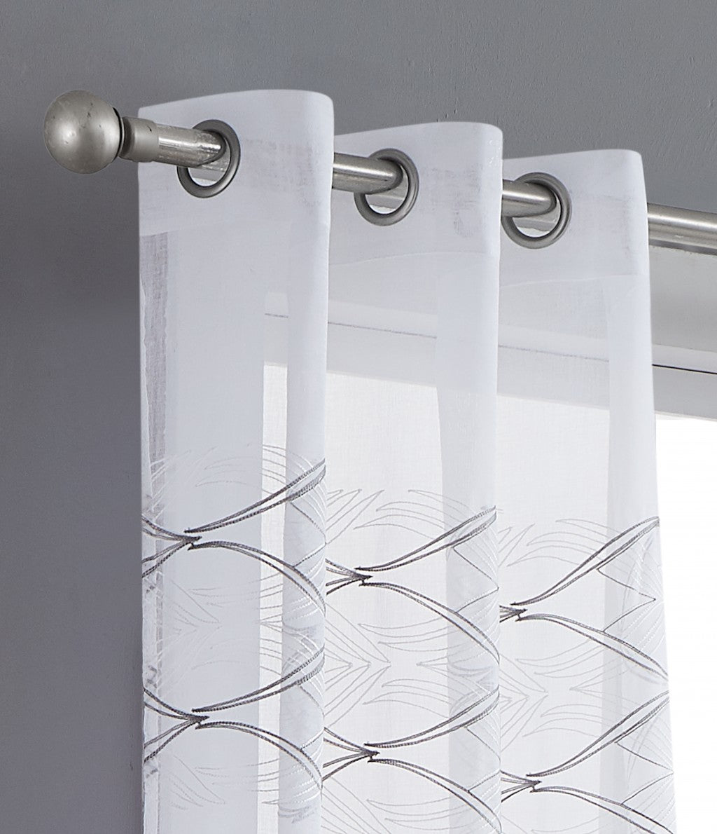 Set of Two 84" White Wave Embroidered Window Panels-Curtains and Drapes-DECOROLALA