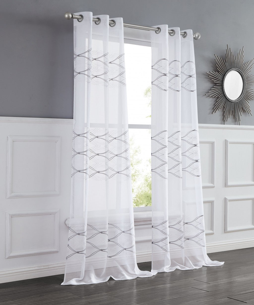 Set of Two 96" White Wave Embroidered Window Panels-Curtains and Drapes-DECOROLALA