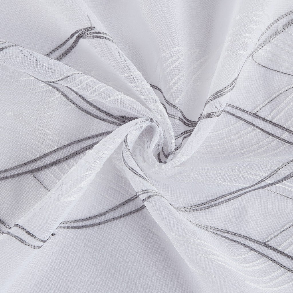 Set of Two 96" White Wave Embroidered Window Panels-Curtains and Drapes-DECOROLALA