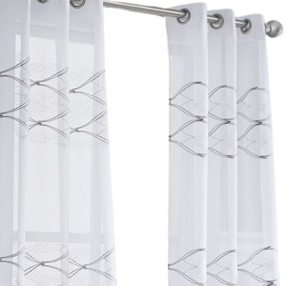 Set of Two 96" White Wave Embroidered Window Panels-Curtains and Drapes-DECOROLALA