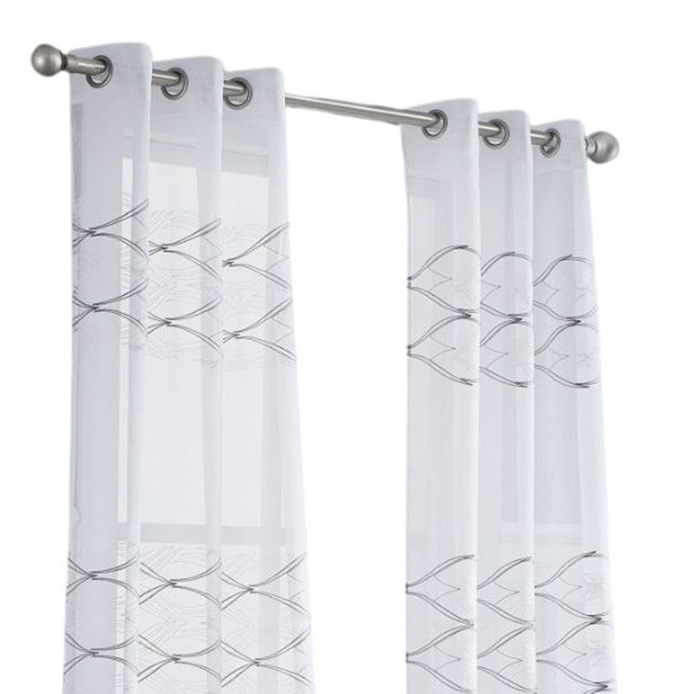 Set of Two 96" White Wave Embroidered Window Panels-Curtains and Drapes-DECOROLALA