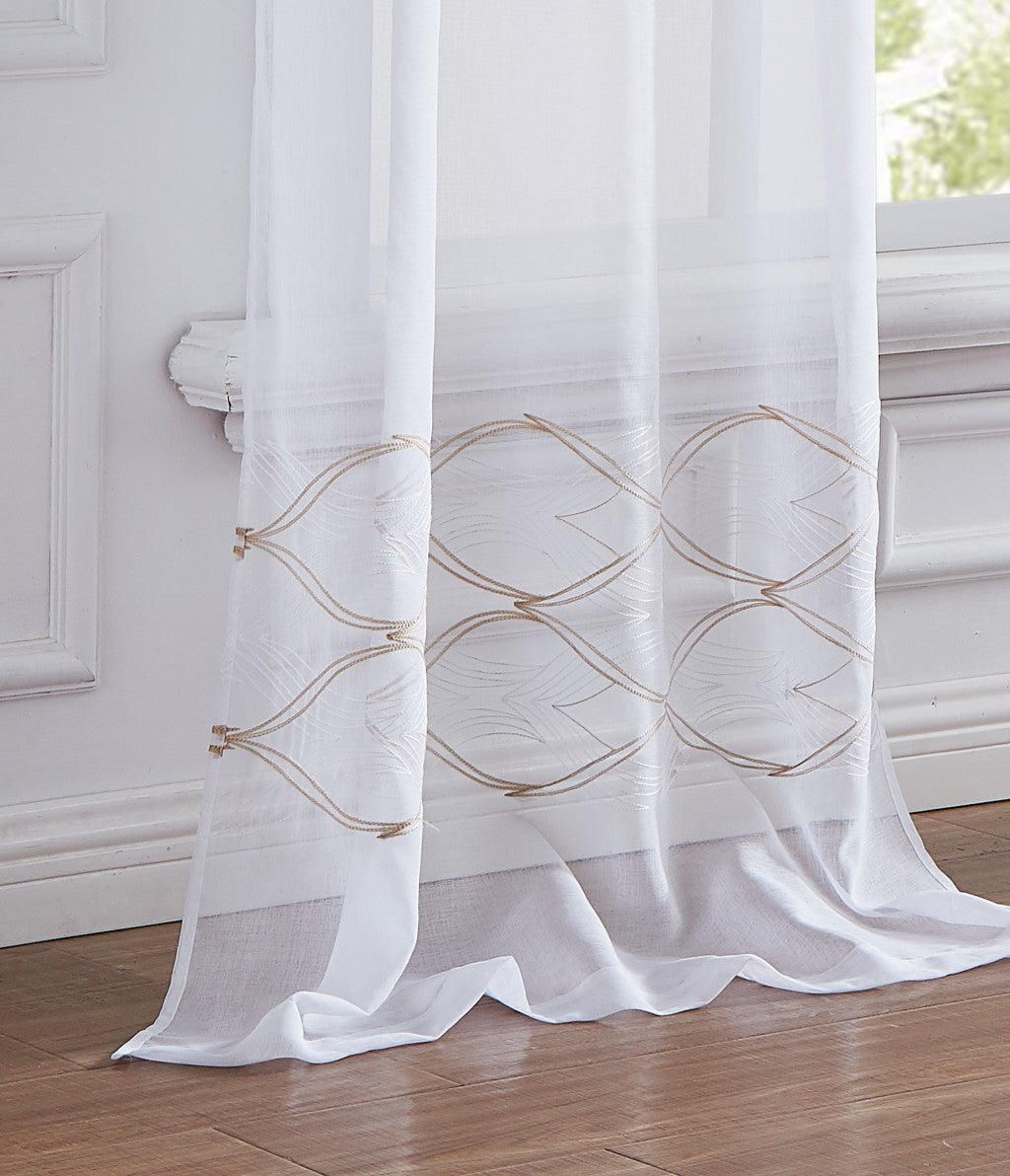 Set of Two 96" Gold and White SemiSheer Curtains-Curtains and Drapes-DECOROLALA