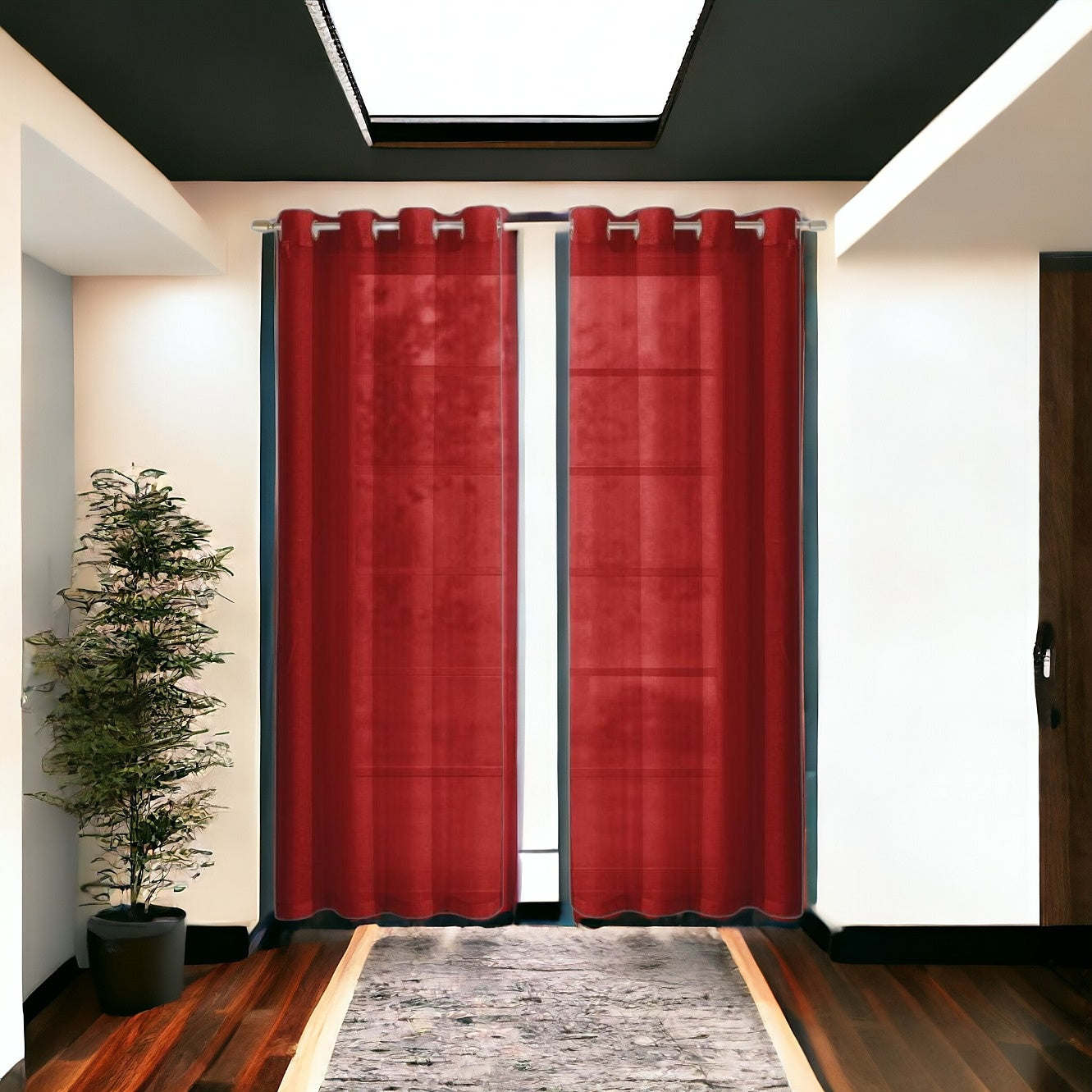 Set of Two 84" Red Solid Modern Window Panels-Curtains and Drapes-DECOROLALA