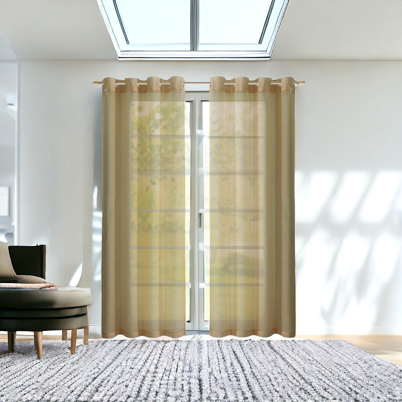 Set of Two 84" Tan Solid Modern Window Panels-Curtains and Drapes-DECOROLALA