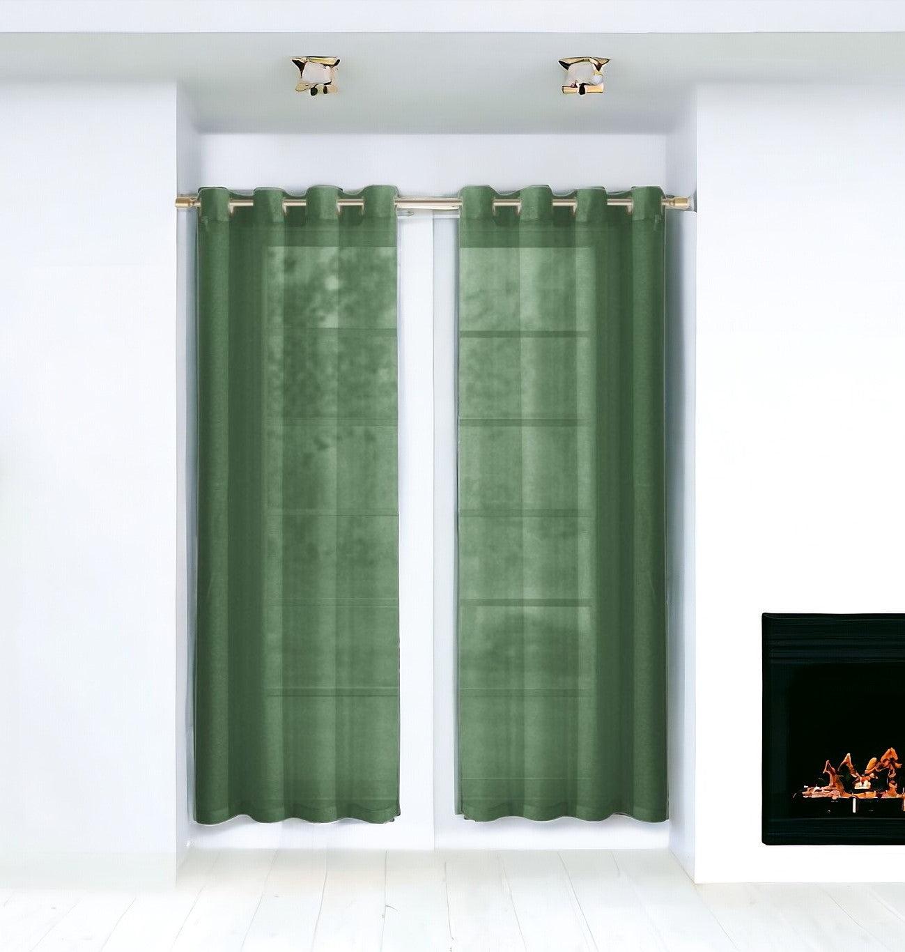 Set of Two 84" Sage Solid Modern Window Panels-Curtains and Drapes-DECOROLALA