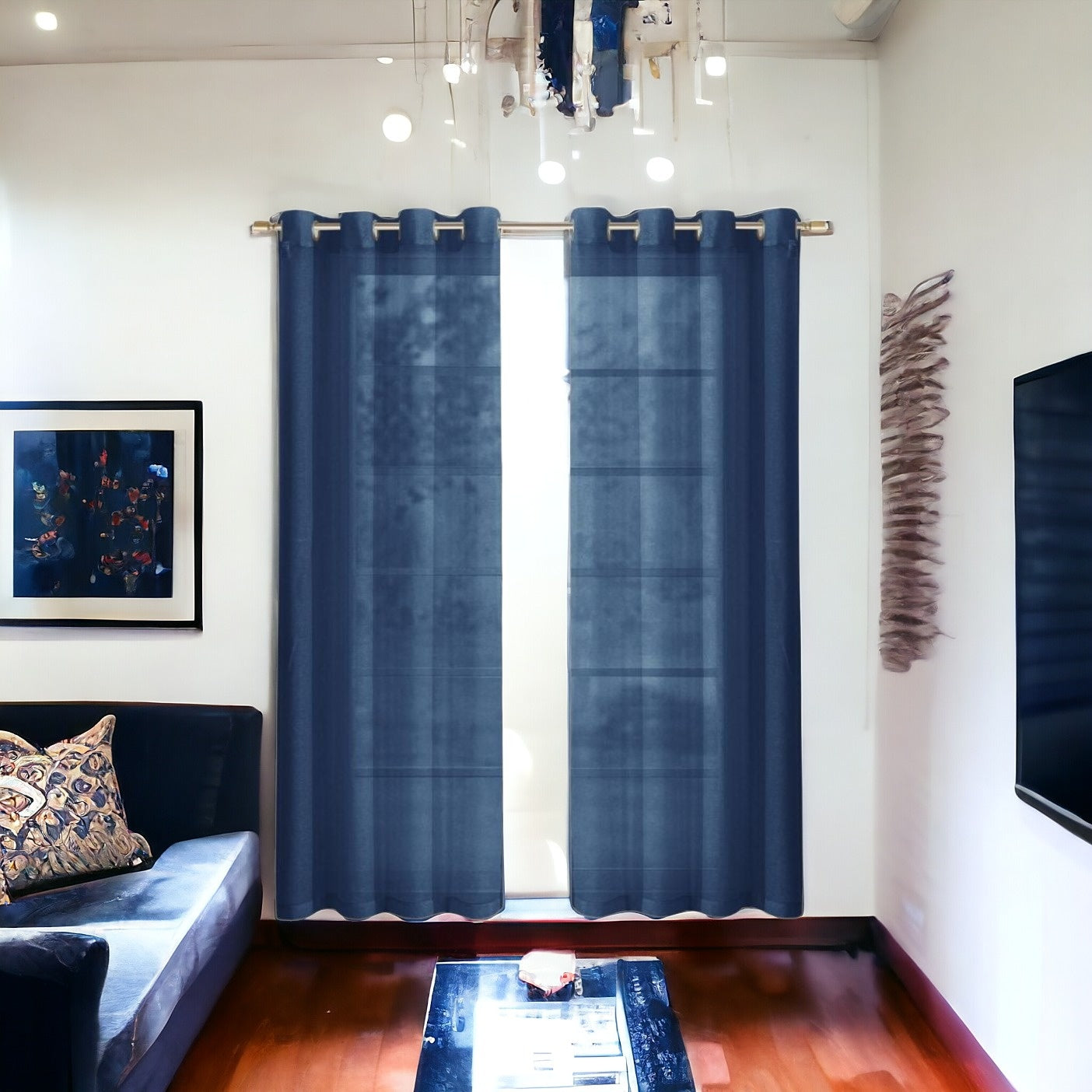 Set of Two 84" Blue Solid Modern Window Panels-Curtains and Drapes-DECOROLALA