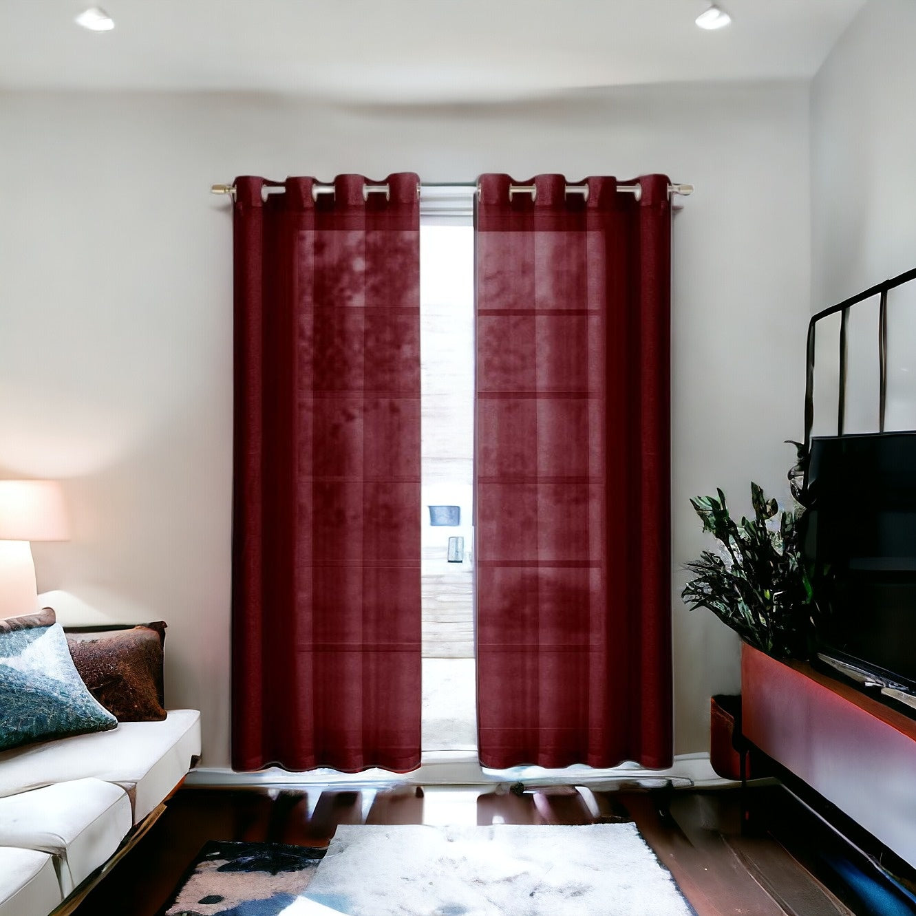 Set of Two 84" Burgundy Solid Modern Window Panels-Curtains and Drapes-DECOROLALA