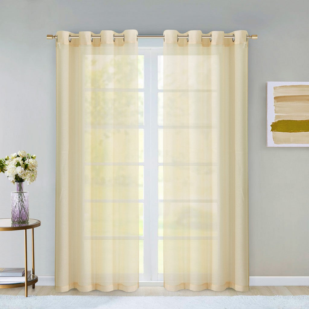 Set of Two 84" Beige Solid Modern Window Panels-Curtains and Drapes-DECOROLALA