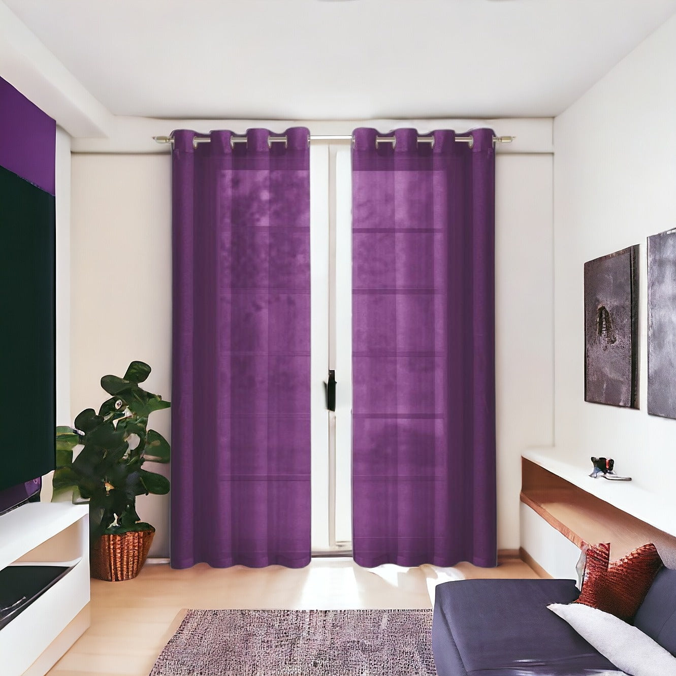 Set of Two 84" Purple Solid Modern Window Panels-Curtains and Drapes-DECOROLALA