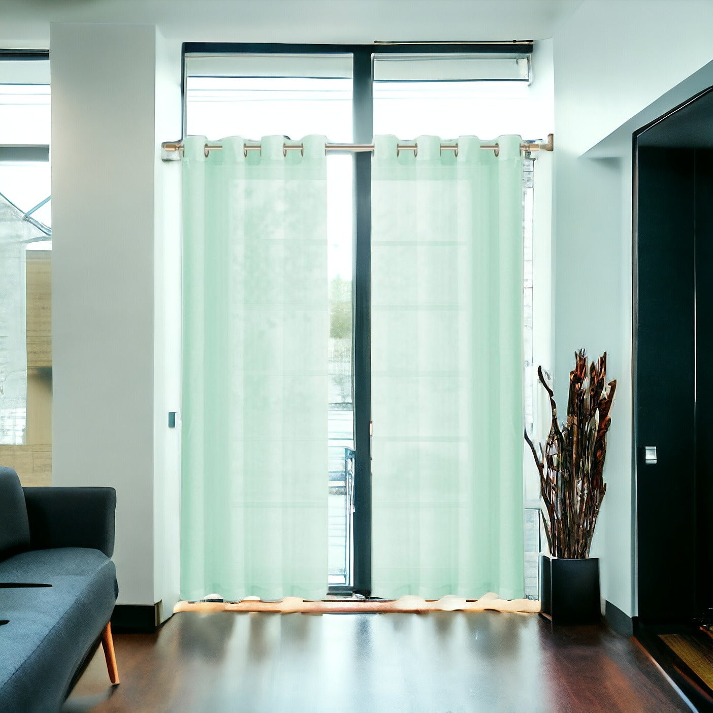 Set of Two 84" Aqua Solid Modern Window Panels-Curtains and Drapes-DECOROLALA