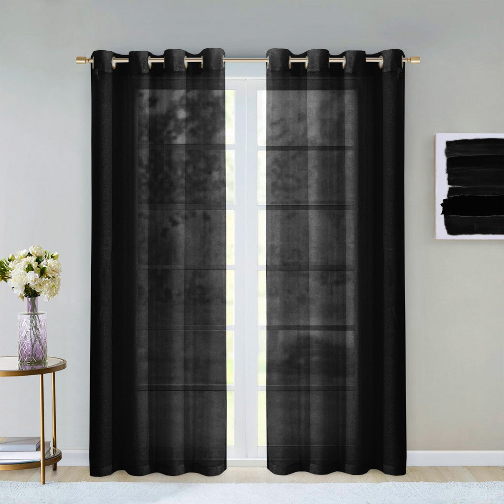 Set of Two 84" Black Solid Modern Window Panels-Curtains and Drapes-DECOROLALA