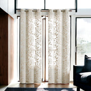 Set of Two 84" Tan Floral Embroidered Window Panels-Curtains and Drapes-DECOROLALA