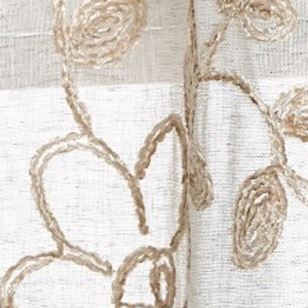 Set of Two 84" Tan Floral Embroidered Window Panels-Curtains and Drapes-DECOROLALA