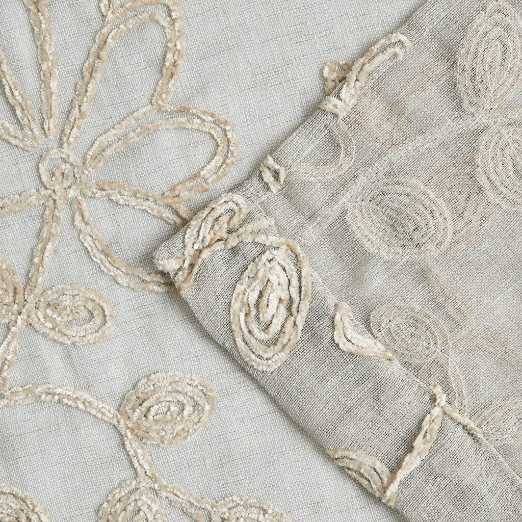 Set of Two 84" Tan Floral Embroidered Window Panels-Curtains and Drapes-DECOROLALA