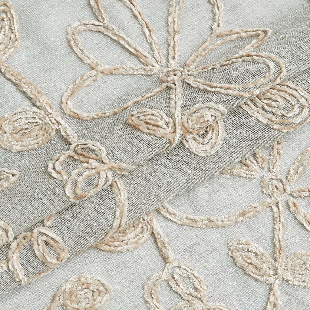 Set of Two 84" Tan Floral Embroidered Window Panels-Curtains and Drapes-DECOROLALA