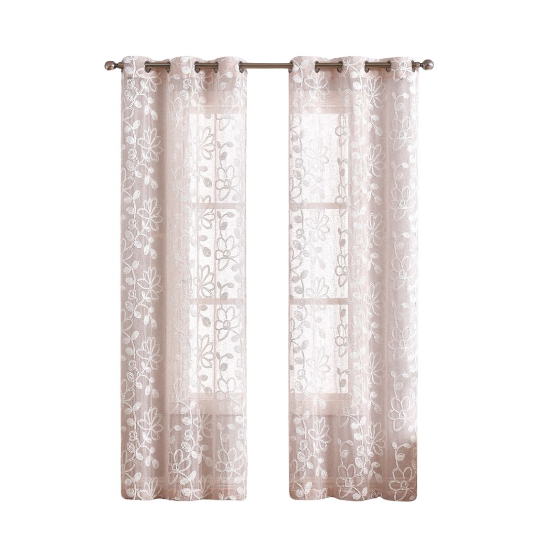Set of Two 84" Blush Floral Embroidered Window Panels-Curtains and Drapes-DECOROLALA