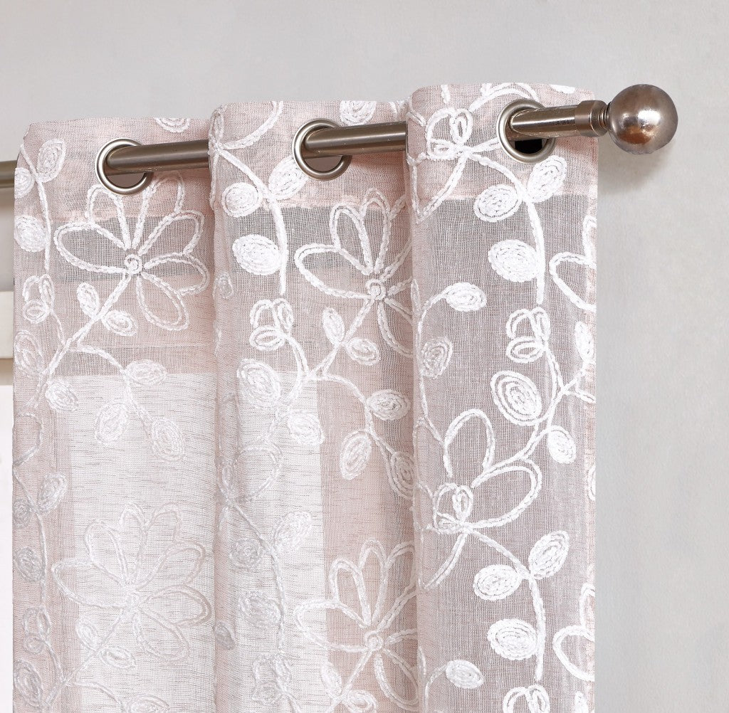 Set of Two 84" Blush Floral Embroidered Window Panels-Curtains and Drapes-DECOROLALA