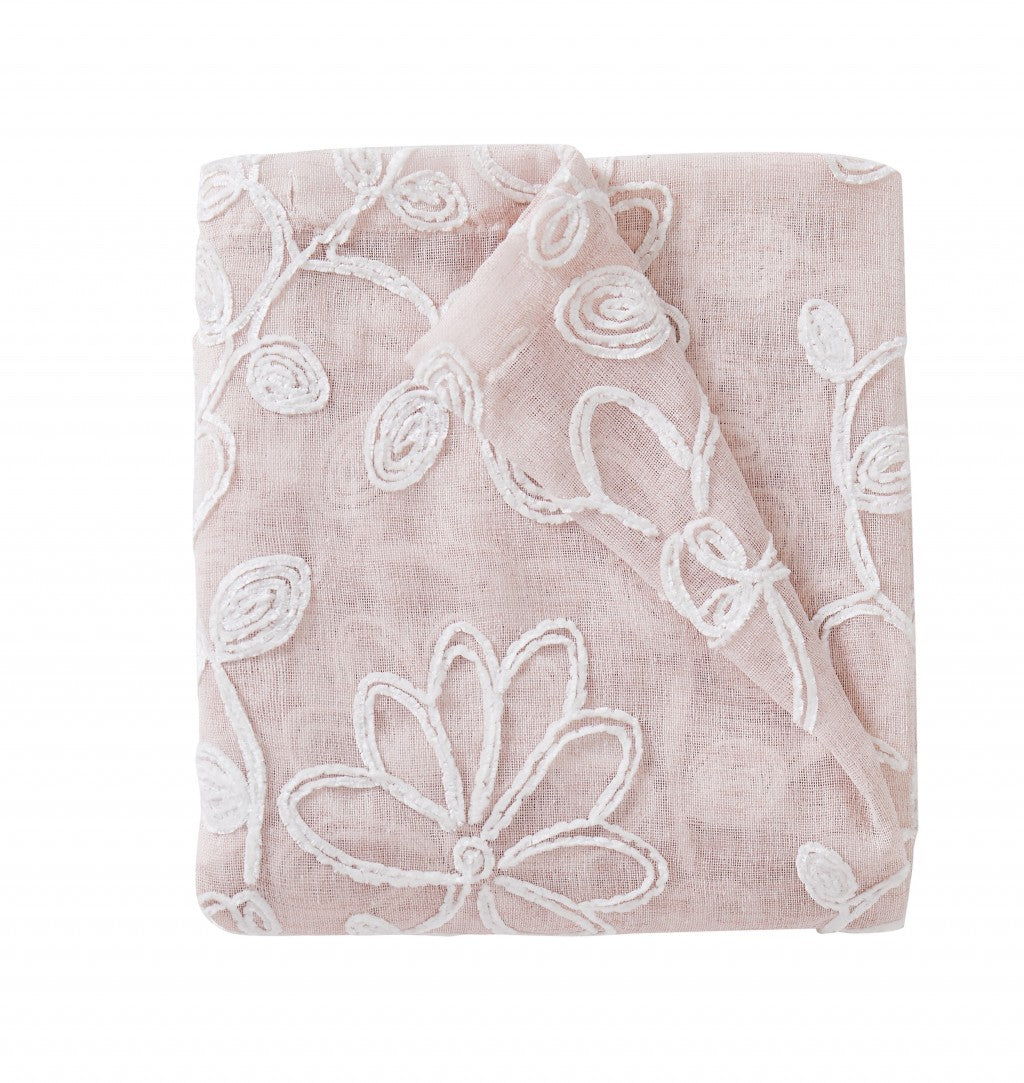 Set of Two 84" Blush Floral Embroidered Window Panels-Curtains and Drapes-DECOROLALA