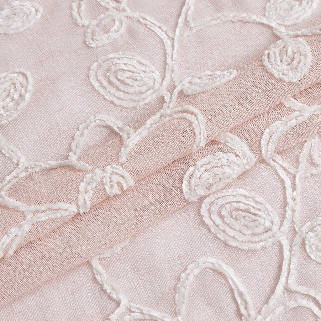 Set of Two 84" Blush Floral Embroidered Window Panels-Curtains and Drapes-DECOROLALA
