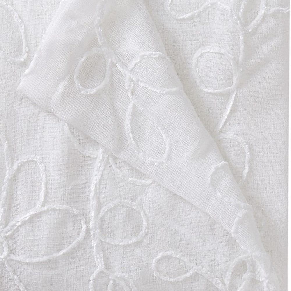 Set of Two 84" White Floral Embroidered Window Panels-Curtains and Drapes-DECOROLALA