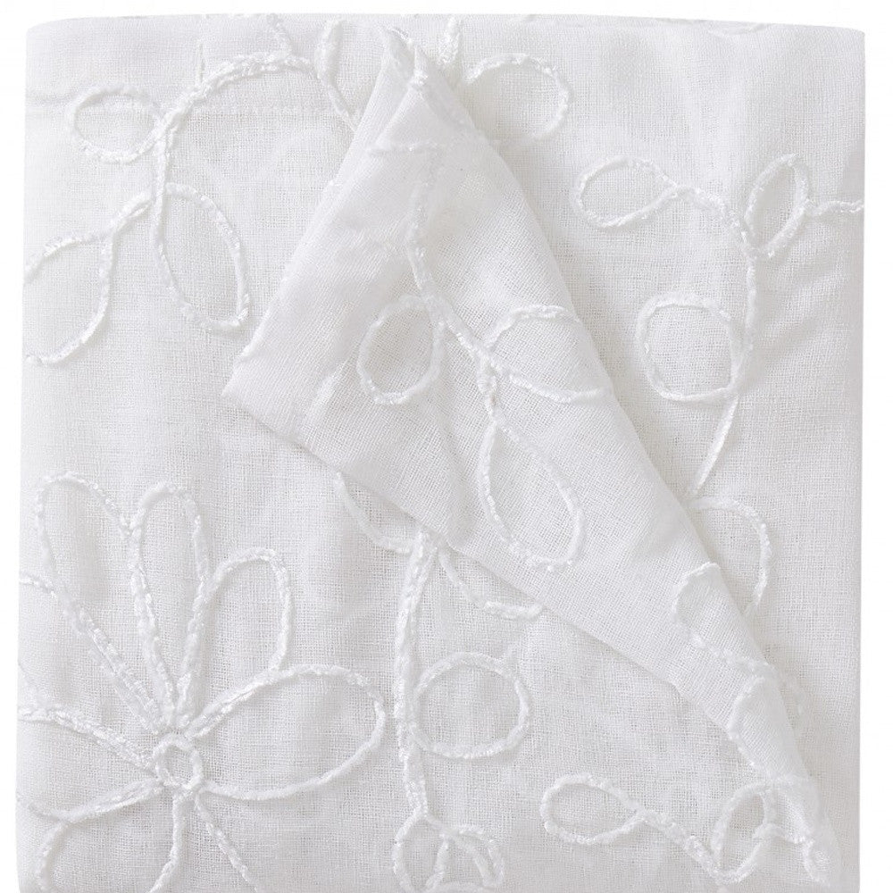 Set of Two 84" White Floral Embroidered Window Panels-Curtains and Drapes-DECOROLALA