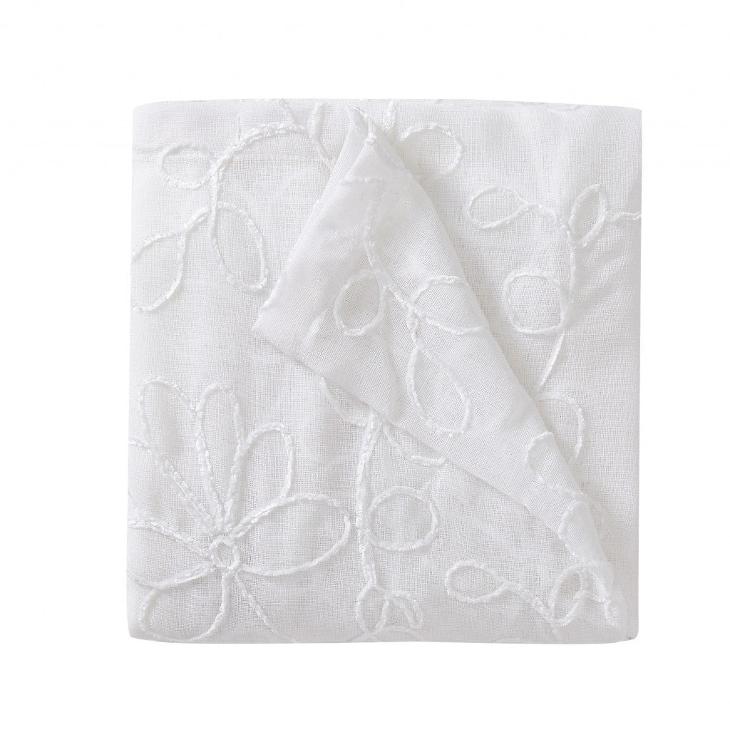 Set of Two 84" White Floral Embroidered Window Panels-Curtains and Drapes-DECOROLALA