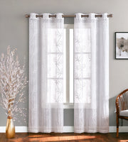 Set of Two 84" White Boho Embroidered Window Panels-Curtains and Drapes-DECOROLALA