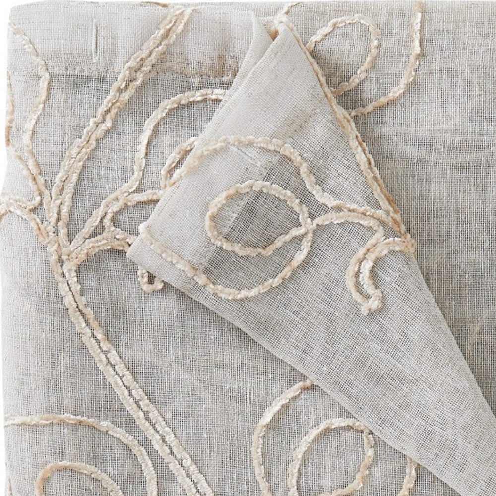 Set of Two 84" Beige Boho Embroidered Window Panels-Curtains and Drapes-DECOROLALA