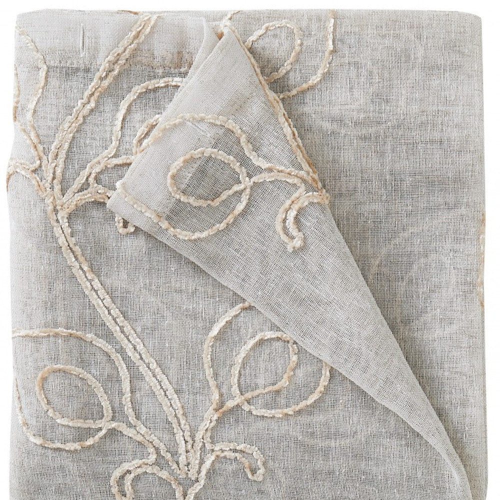 Set of Two 84" Beige Boho Embroidered Window Panels-Curtains and Drapes-DECOROLALA