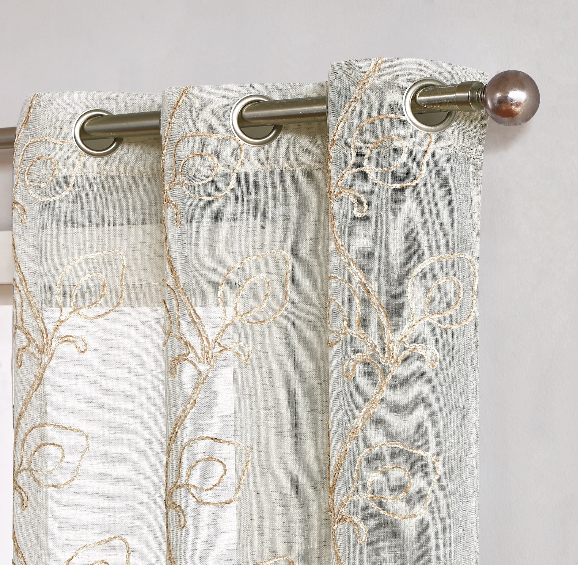 Set of Two 84" Beige Boho Embroidered Window Panels-Curtains and Drapes-DECOROLALA