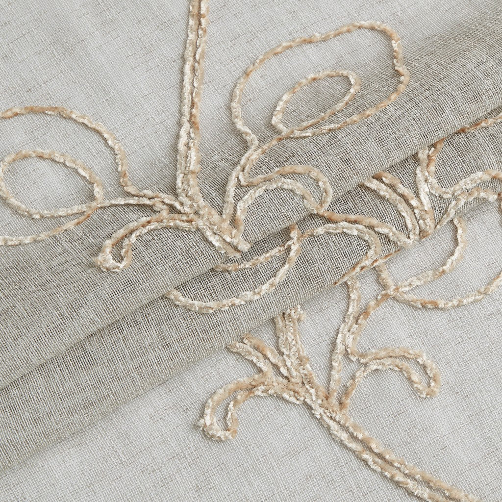 Set of Two 84" Beige Boho Embroidered Window Panels-Curtains and Drapes-DECOROLALA