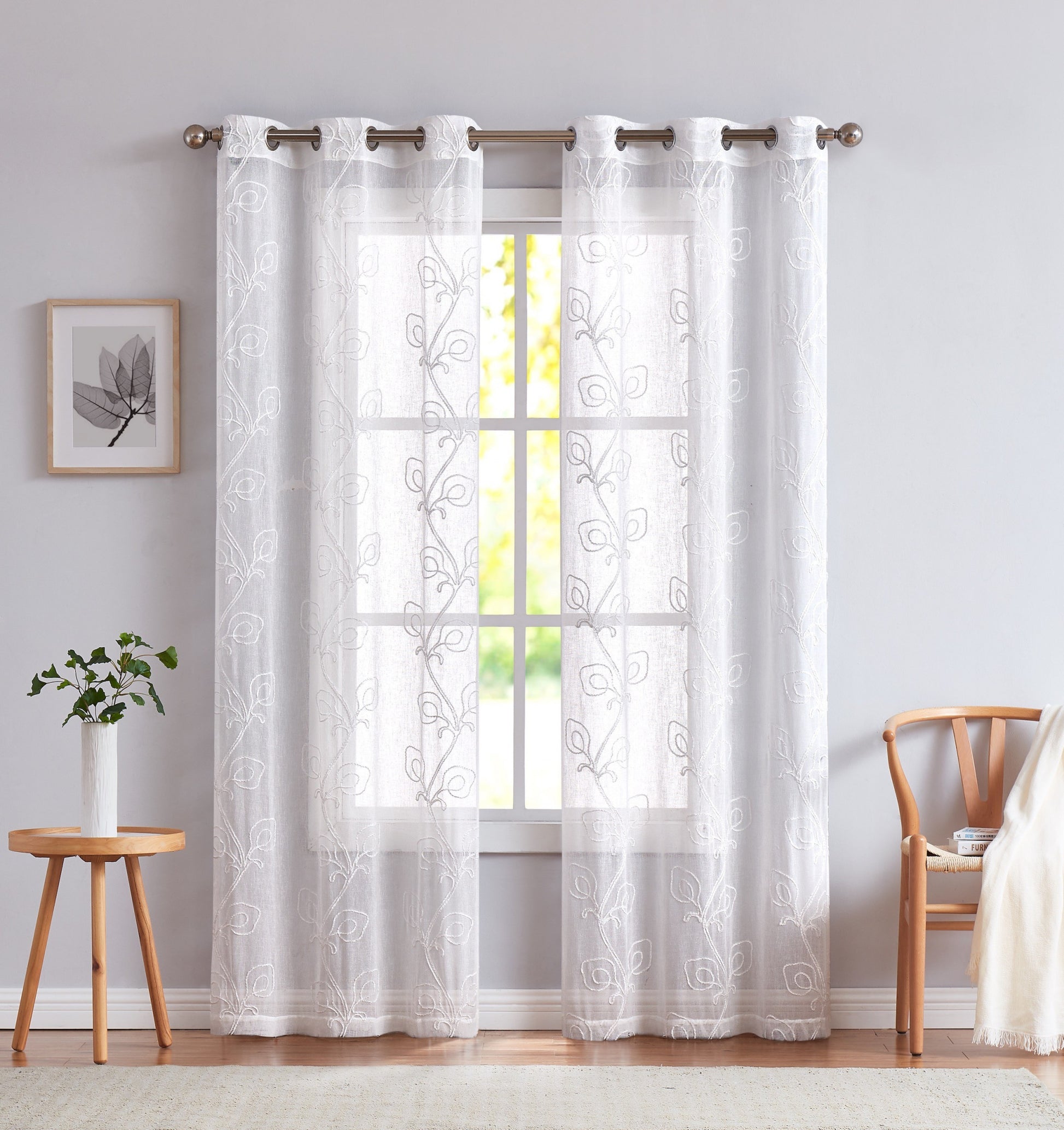 Set of Two 84" Blush Boho Embroidered Window Panels-Curtains and Drapes-DECOROLALA