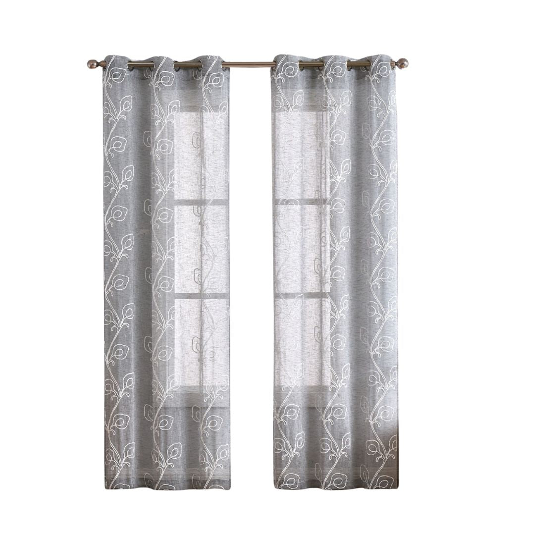 Set of Two 96" Silver Boho Embroidered Window Panels-Curtains and Drapes-DECOROLALA