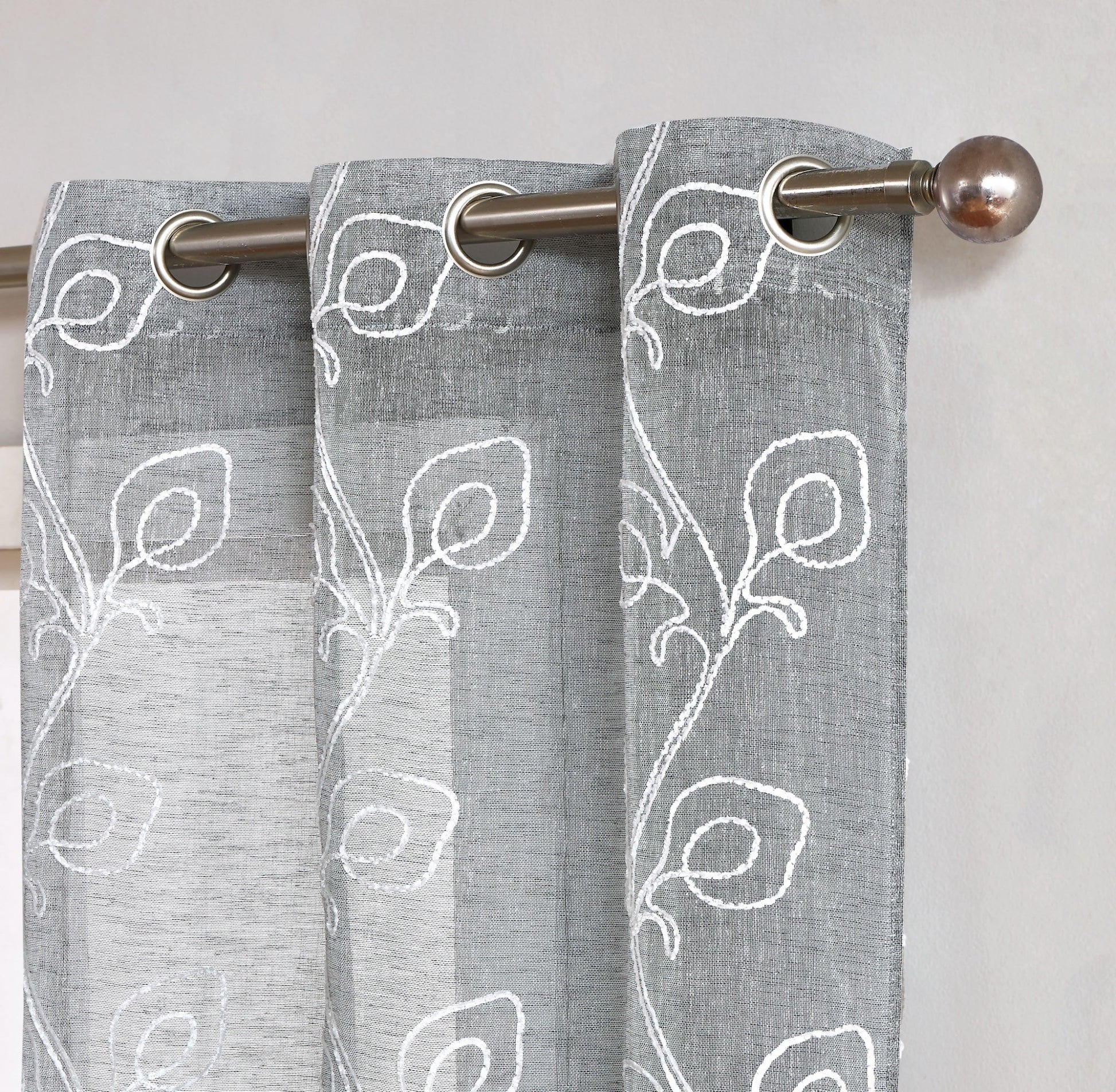 Set of Two 96" Silver Boho Embroidered Window Panels-Curtains and Drapes-DECOROLALA