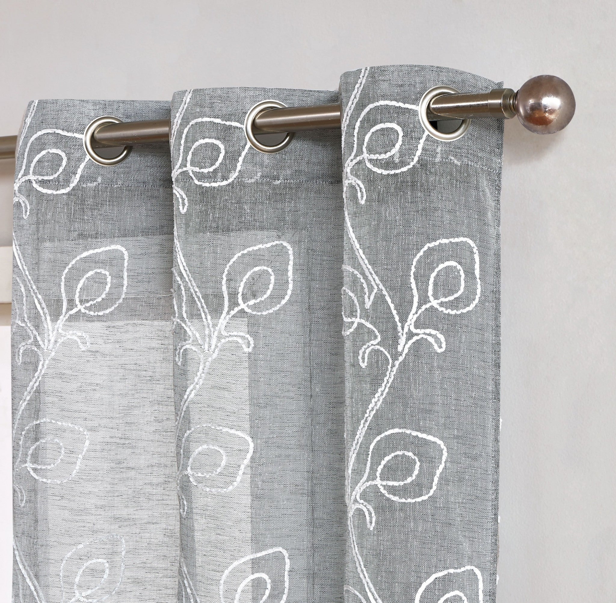 Set of Two 96" Silver Boho Embroidered Window Panels-Curtains and Drapes-DECOROLALA