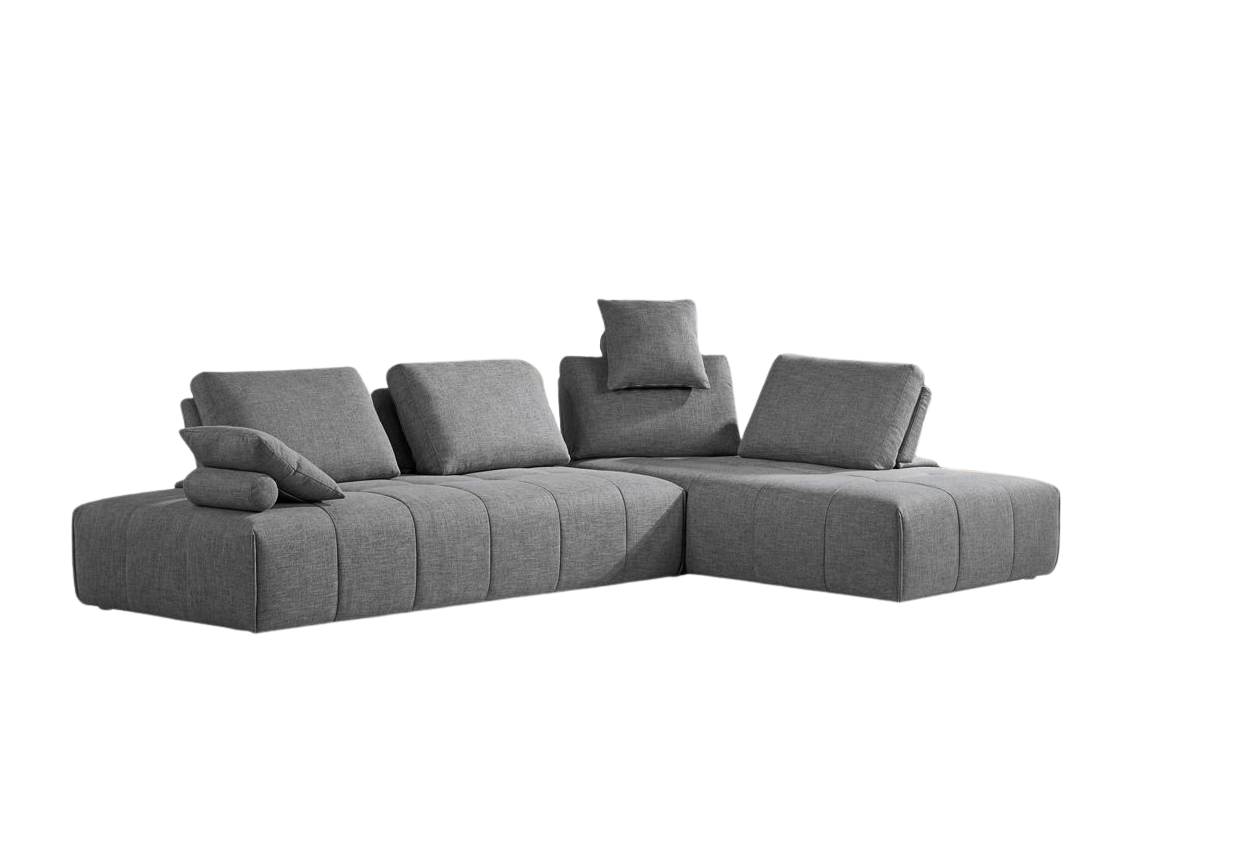 Gray Polyester Modular L Shaped Two Piece Sofa and Chaise Sectional And Toss Pillows-0
