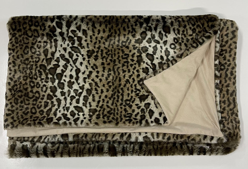 50" X 60" Black Brown And Beige Leopard Faux Fur Plush Throw Blanket-Throws & Blankets-DECOROLALA