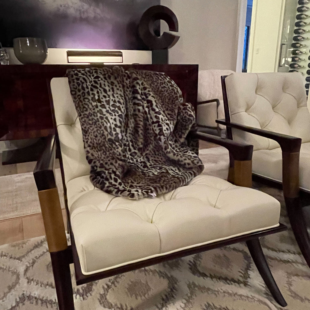 50" X 60" Black Brown And Beige Leopard Faux Fur Plush Throw Blanket-Throws & Blankets-DECOROLALA