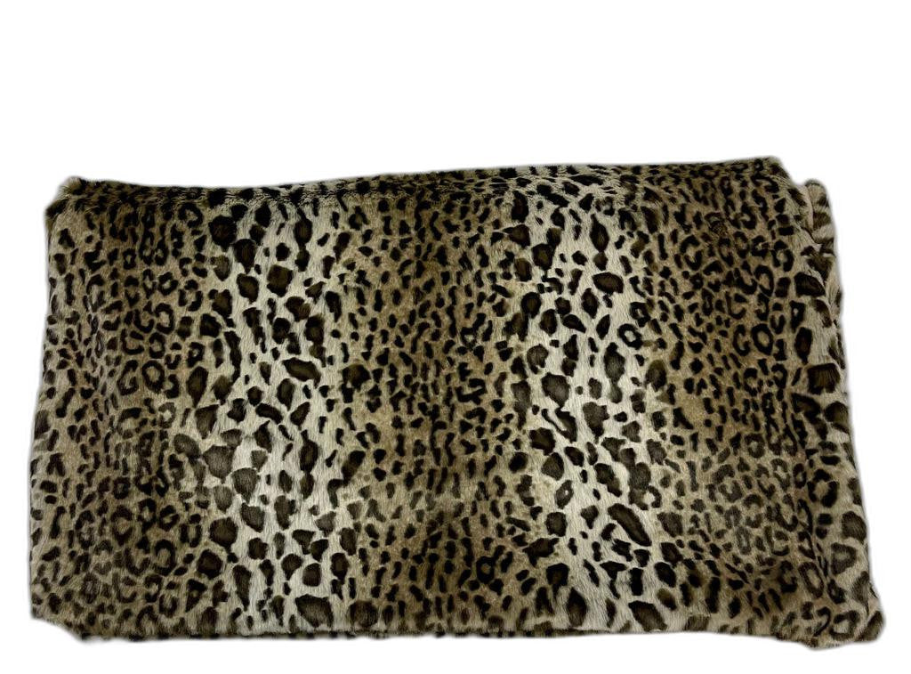 50" X 60" Black Brown And Beige Leopard Faux Fur Plush Throw Blanket-Throws & Blankets-DECOROLALA