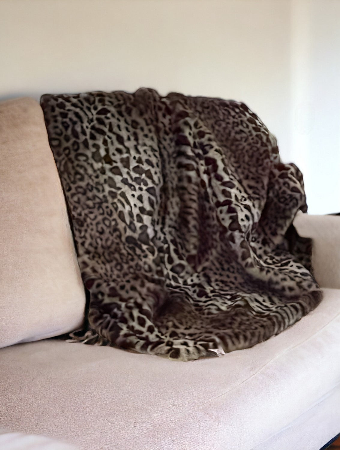 50" X 60" Black Brown And Beige Leopard Faux Fur Plush Throw Blanket-Throws & Blankets-DECOROLALA