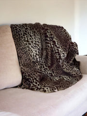 50" X 60" Black Brown And Beige Leopard Faux Fur Plush Throw Blanket-Throws & Blankets-DECOROLALA