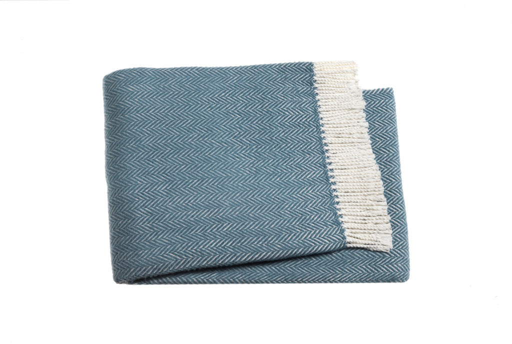 Aqua Blue and White Dreamy Soft Herringbone Throw Blanket-Throws & Blankets-DECOROLALA