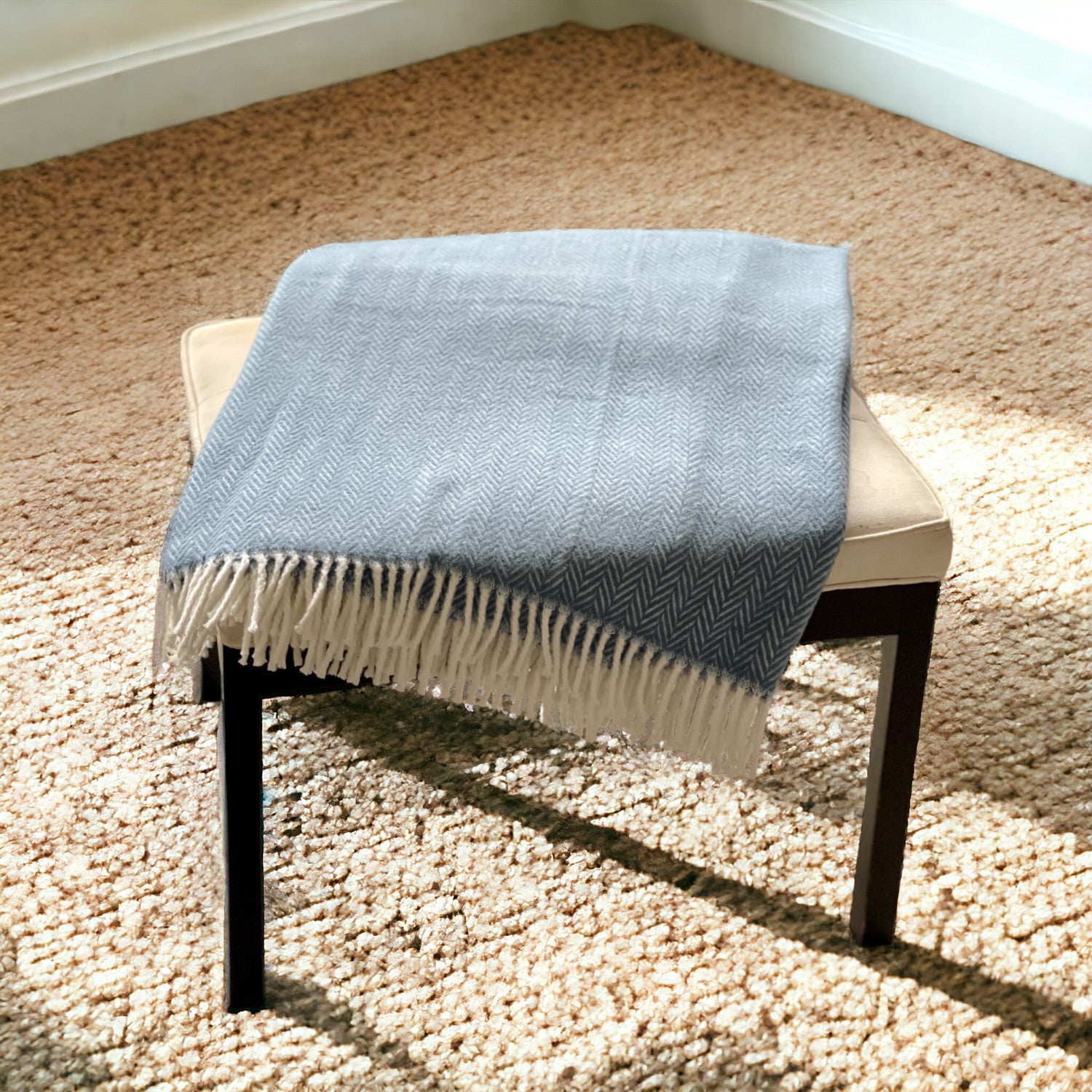 Aqua Blue and White Dreamy Soft Herringbone Throw Blanket-Throws & Blankets-DECOROLALA
