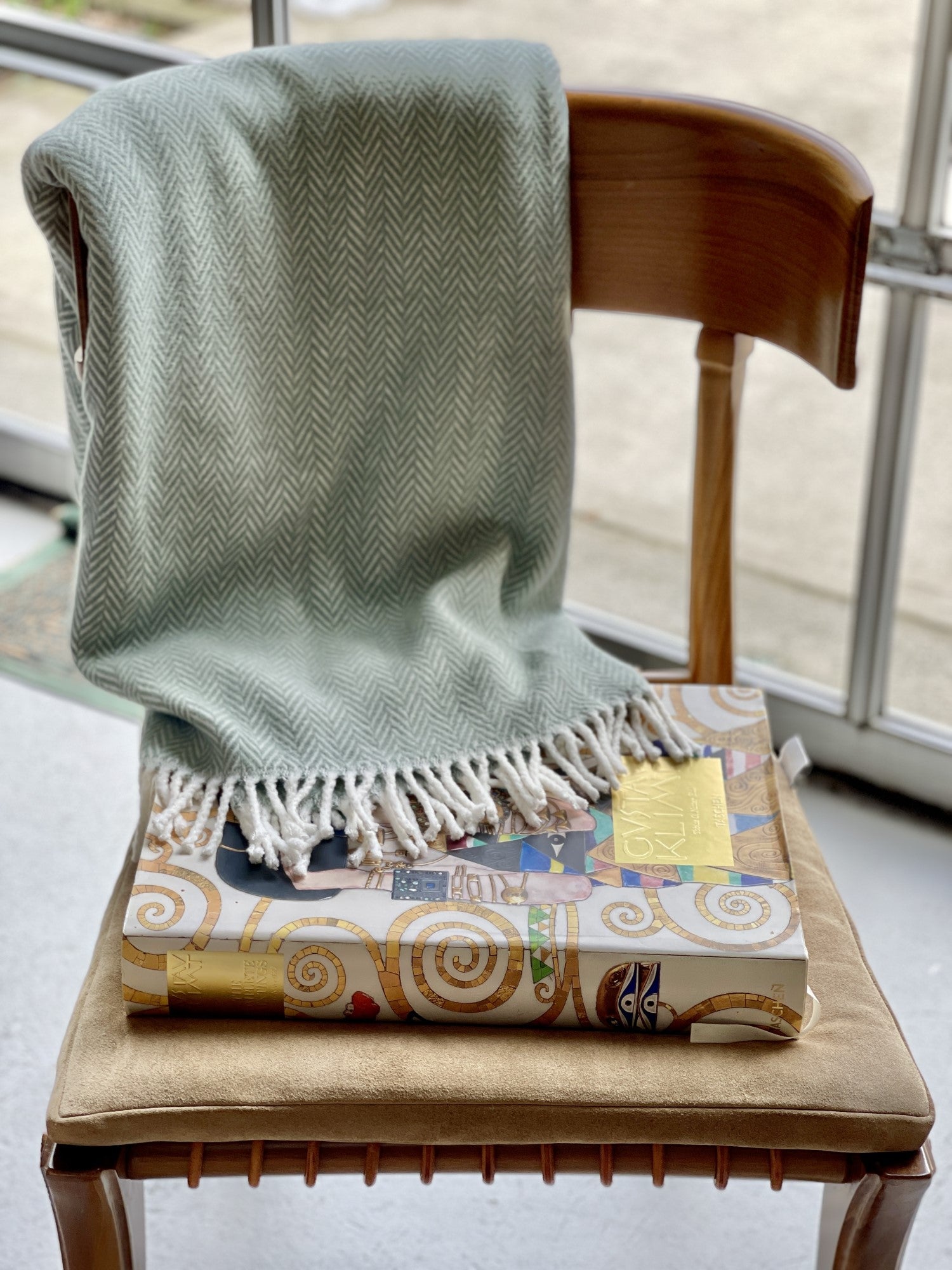 55" X 70" Sage and Ivory Woven Cotton Herringbone Plush Throw Blanket-Throws & Blankets-DECOROLALA
