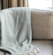 55" X 70" Sage and Ivory Woven Cotton Herringbone Plush Throw Blanket-Throws & Blankets-DECOROLALA