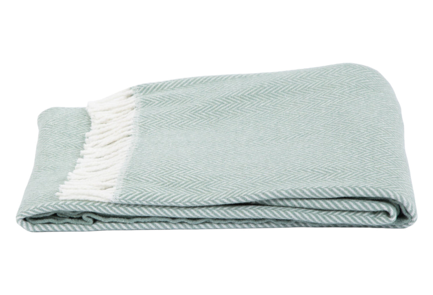 55" X 70" Sage and Ivory Woven Cotton Herringbone Plush Throw Blanket-Throws & Blankets-DECOROLALA