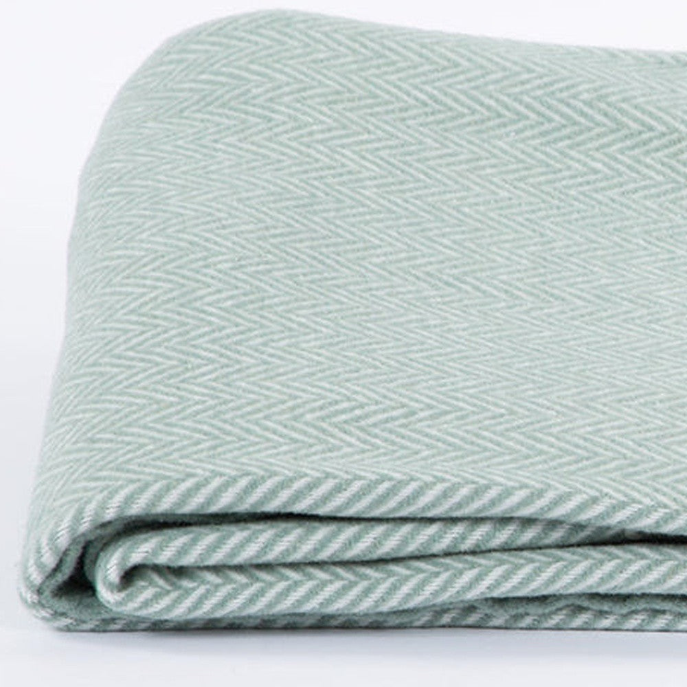 55" X 70" Sage and Ivory Woven Cotton Herringbone Plush Throw Blanket-Throws & Blankets-DECOROLALA