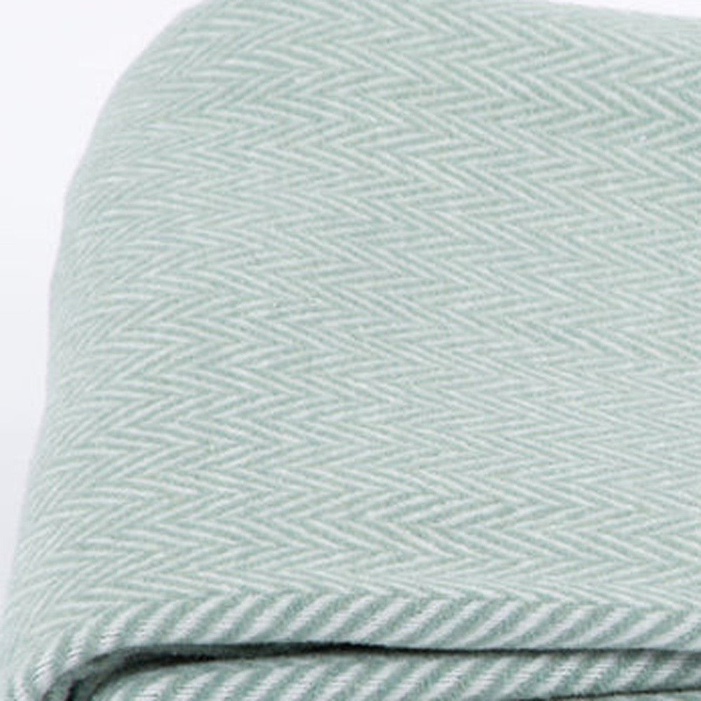 55" X 70" Sage and Ivory Woven Cotton Herringbone Plush Throw Blanket-Throws & Blankets-DECOROLALA